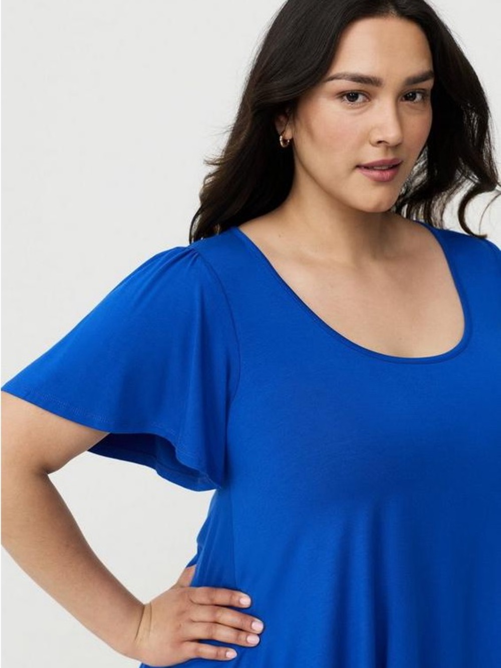 TORRID Supersoft Scoop Neck Flutter Sleeve Top in Blue- 4X